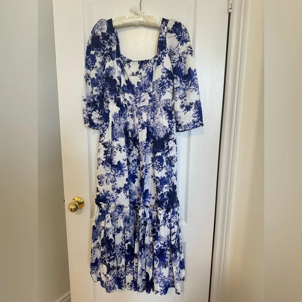 Cara Cara Blue Hill square neck midi dress in shade Nordic Fields Blue - Picture 2 of 9